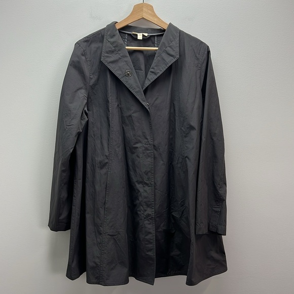 Eileen Fisher Organic Cotton Nylon Rain Jacket Gray Large Petite Lagenlook - Picture 1 of 8